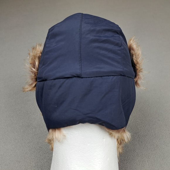 Gap Kids Hat Navy Warmest Trapper Ear Flap Fleece Lined Winter Cap Faux Fur Trim - Picture 4 of 12